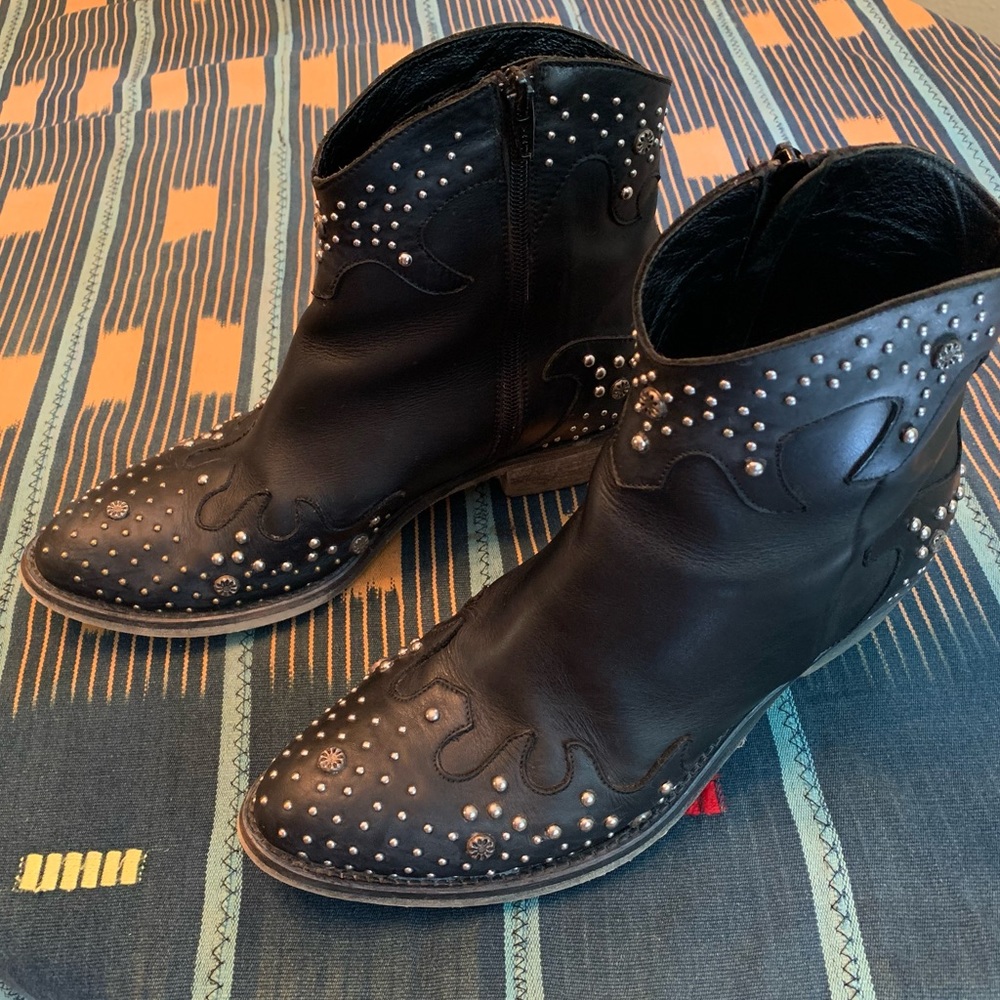 Studded Leather Cowboy Booties 10
